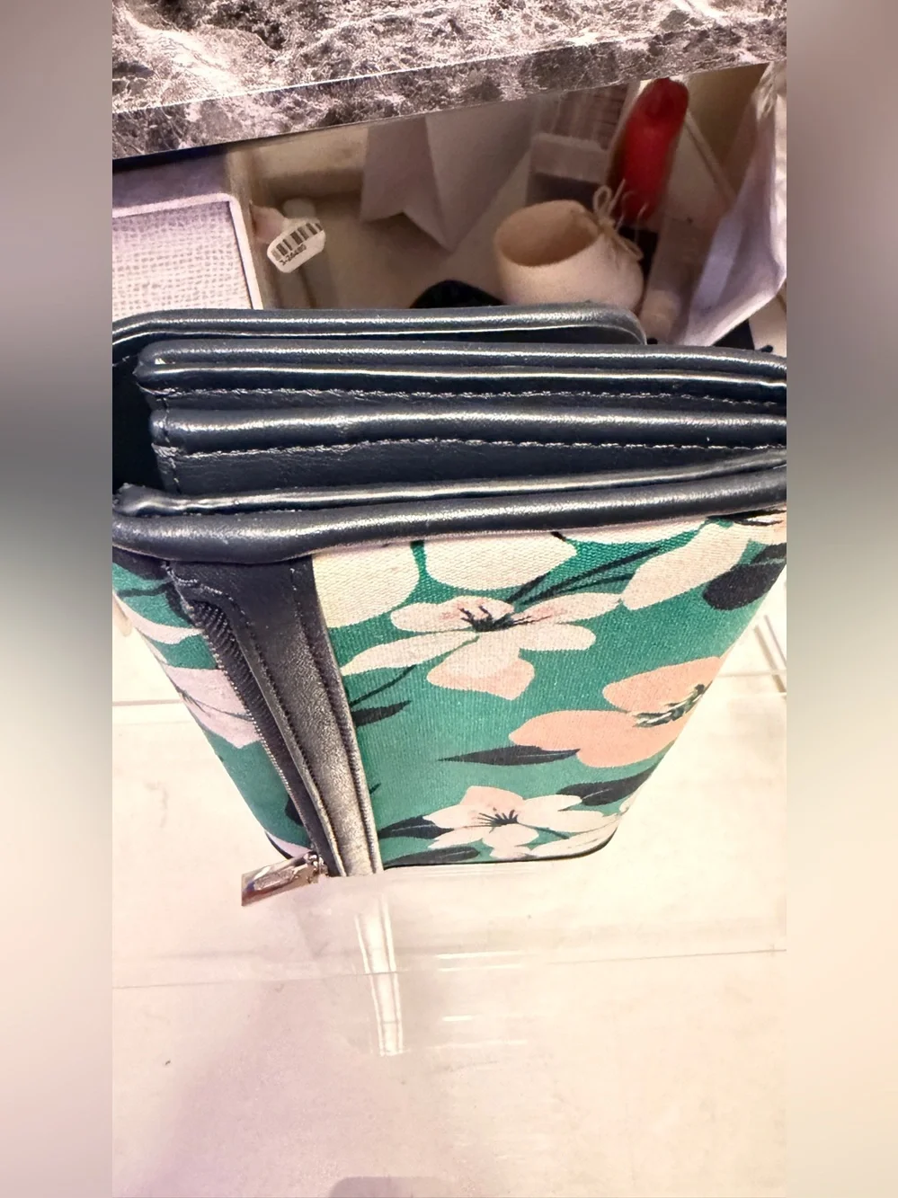 kate spade Green Floral Wallet with Peach Blooms and Gold Plaque
